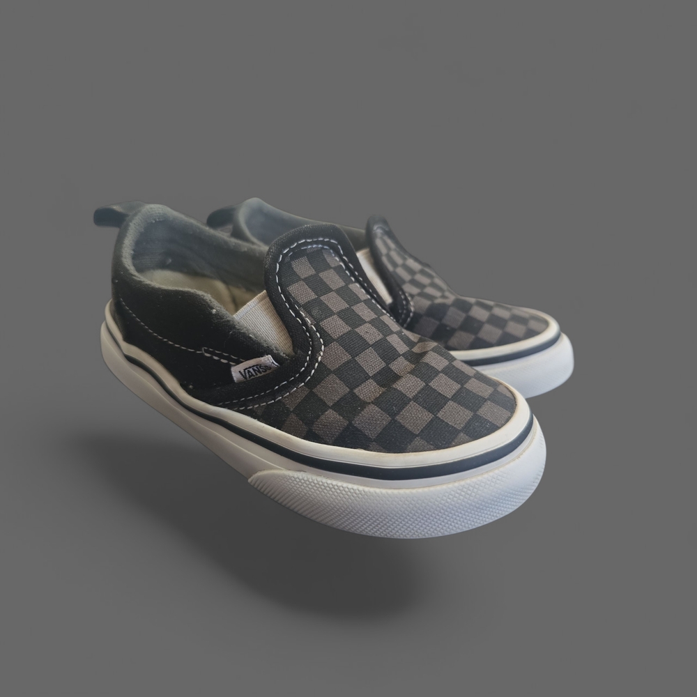 Vans Kids Black and Gray Checkered Slip-On Sneakers